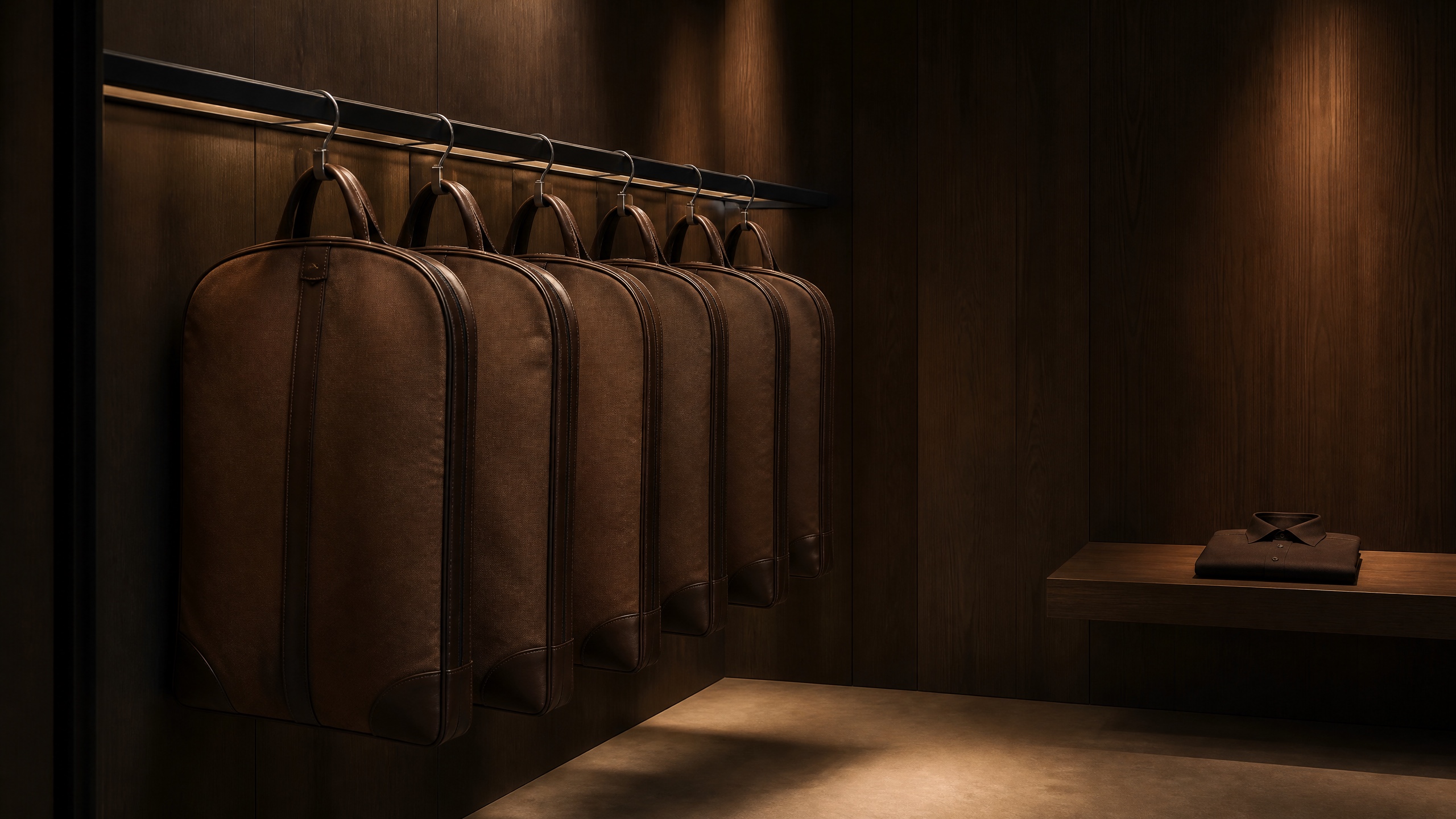 Custom suit bags in a menswear boutique