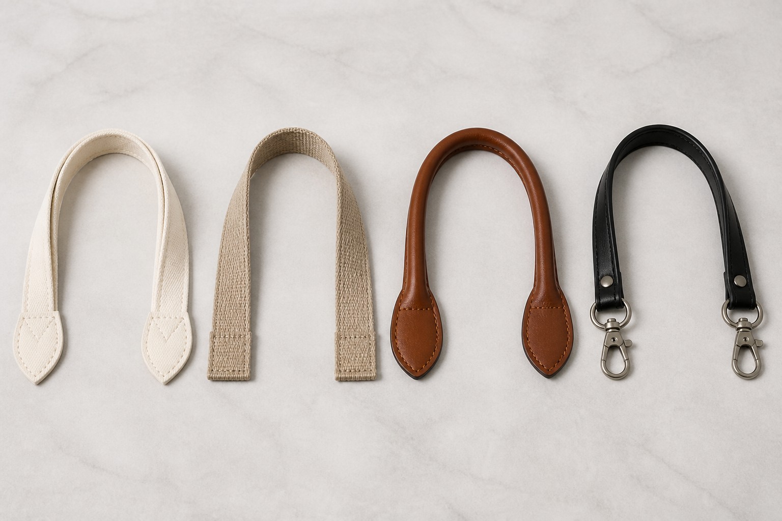 handle types for carrier suit bags - self fabric webbing leather look fixed or detachable