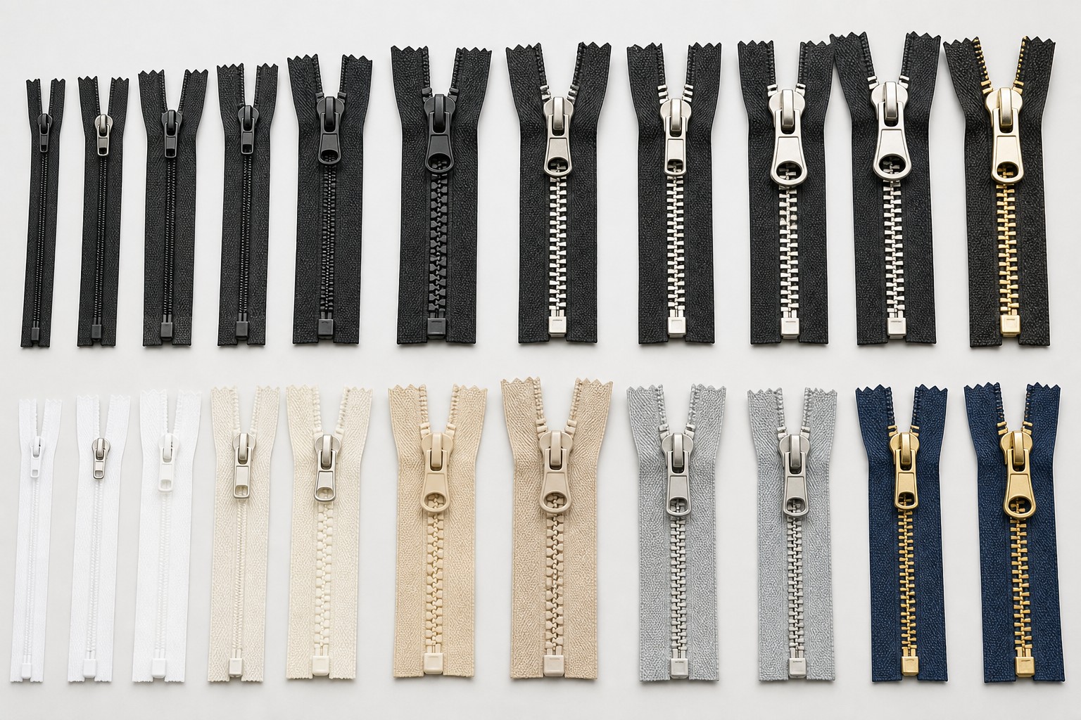 zipper options for custom suit bags - nylon resin metal sizes and colours