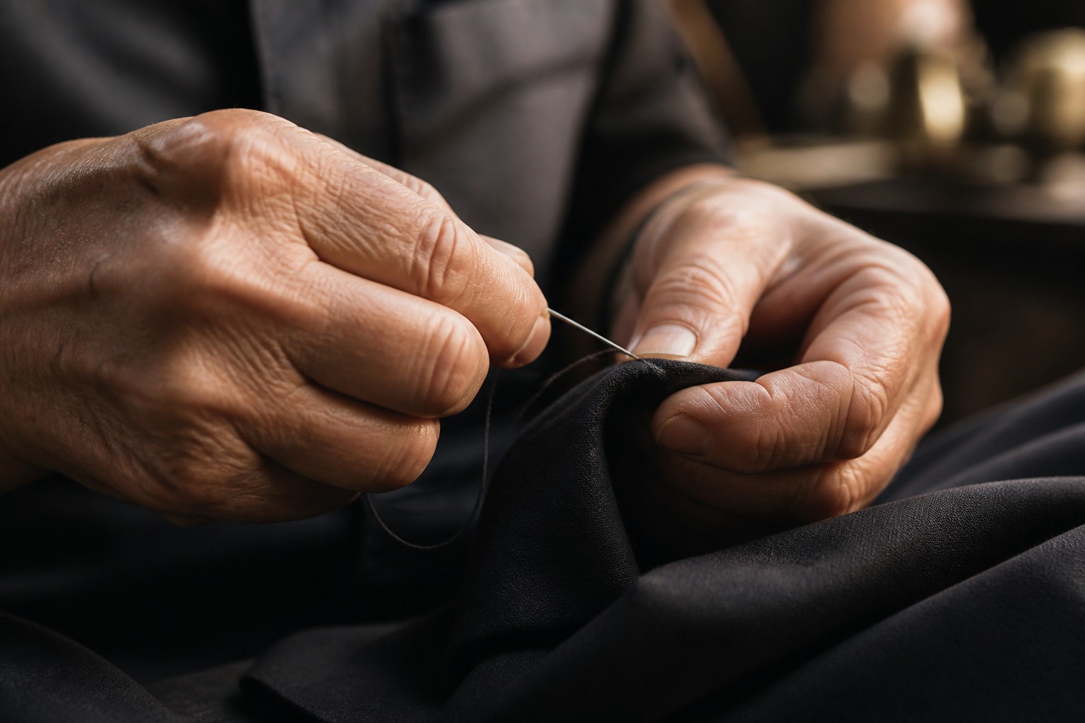 experienced hands hand finishing custom suit bag details in stolora factory